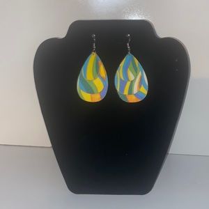 Three Tier Multi Color Geometric Hand Crafted Earrings